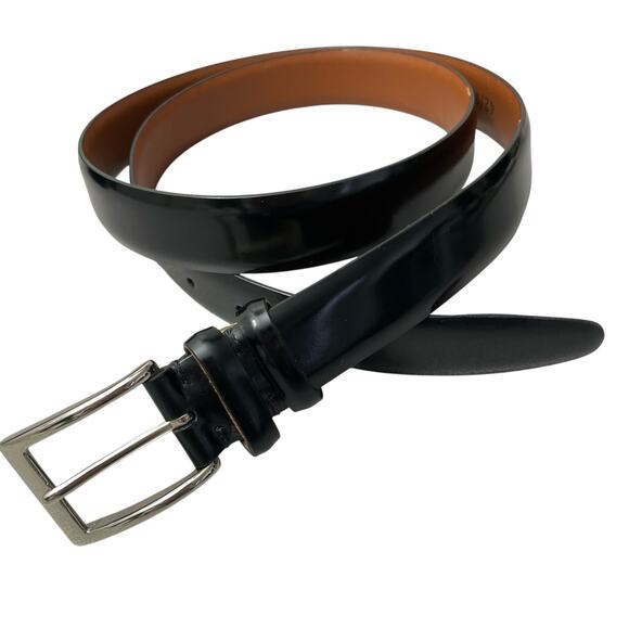 Vtg Crookhorn Brush Off Leather Belt Mens 42 Black Polished Silver Buckle 1.25" - Picture 1 of 10
